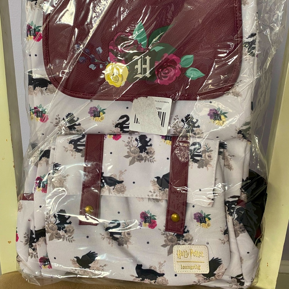 Loungefly Harry Potter Floral House Symbols Slouch Backpack